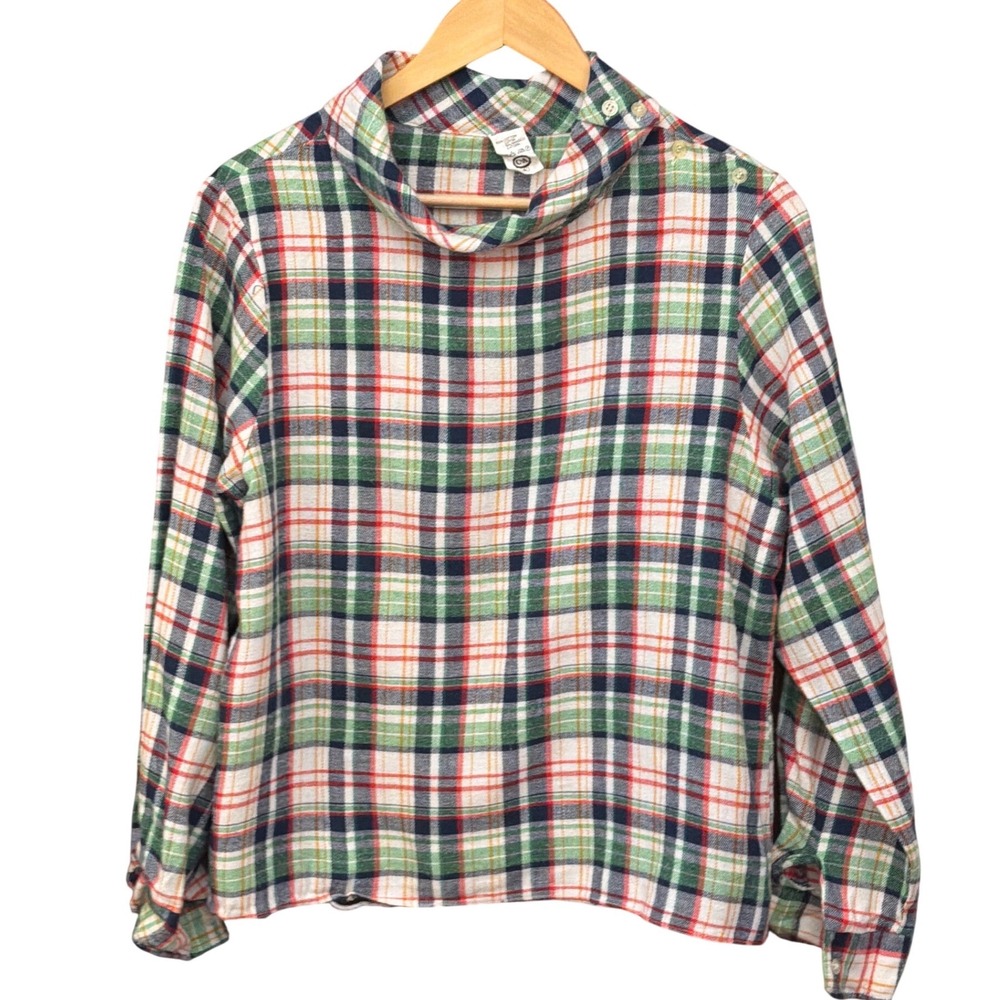 Vintage C&A Plaid Funnel Neck Top West Germany Dark Academia Preppy Heritage